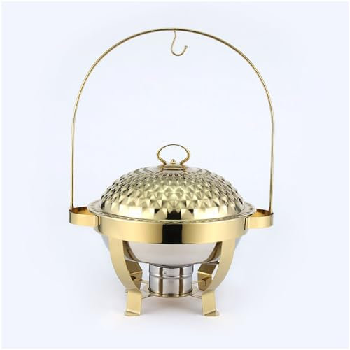 NISMIA Stainless steel chafing dish with hook up, chafing dish buffet set, novelty food alcohol heating and warming container, catering warmer server hook frame,gold,8L