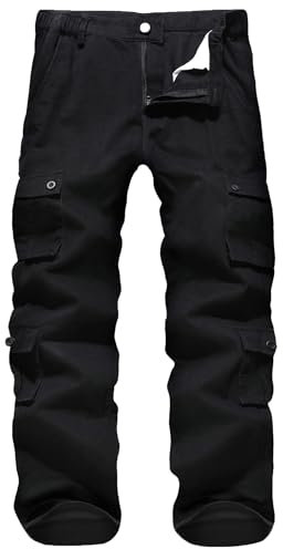 APTRO Herren Cargo Hose Camouflage Hose Arbeitshose Lange Outdoor Baumwolle Leichte Hose mit 8 Tachen LT02 Schwarz 38