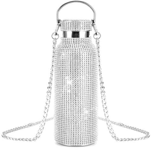 Rordigo Bouteille d' bling avec strass, gobelet à paillettes diamant, bouteille isotherme en acier inoxydable, rechargeable, (16,9 onces),