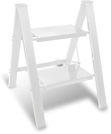 Eulenke Escalera de escalera de 2 escalones, plegable, ligera, escalera plegable, de pie, taburete de aluminio, escalera antideslizante con protección plegable, escalera plegable para el hogar,