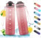 NAVTUE Water Bottle, 1L Sports Water Bottle with Straw, Time Markings, Leak Proof, Tritan BPA free for School/Cycling/Running (LightPink 1 Bottle)