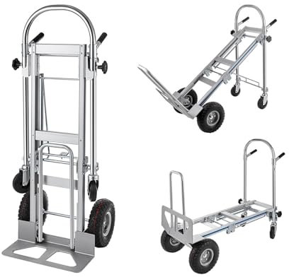 3-in-1 Sackkarre Klappbar 363/454kg Tragfähigkeit Transportkarre Aluminiumlegierung & Kohlenstoffstahl Sackkarre Plattformwagen Trolley für Lade Transportaufgaben im Innen Außenbereich