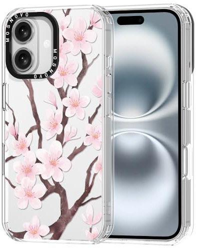 MOSNOVO Case for iPhone 16 Plus, [Buffertech 6.6ft Military-Grade Drop Protection] [Anti Peel Off Tech] Clear TPU Bumper Phone Case Cover Design - Cherry Blossom Floral