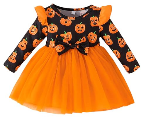 Xiaojiu Robe Halloween Bebe,Robe Halloween Costume Bebe Fille Paques Costume Princesse Fille Rose Vêtements 1 Mois Jupe Enfant Fille Bébé Fille 9 Mois Ensemble(Orange,3-4 Ans)