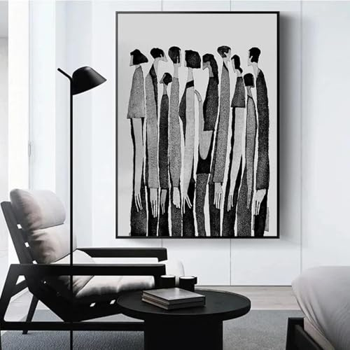 ZHAOLIN Moderne schwarz-weiße abstrakte Charaktere, Mode-Leinwandgemälde, Poster und Drucke, Wandkunst, Bilder für Wohnzimmer, Cuadros, 70 x 100 cm, rahmenlos