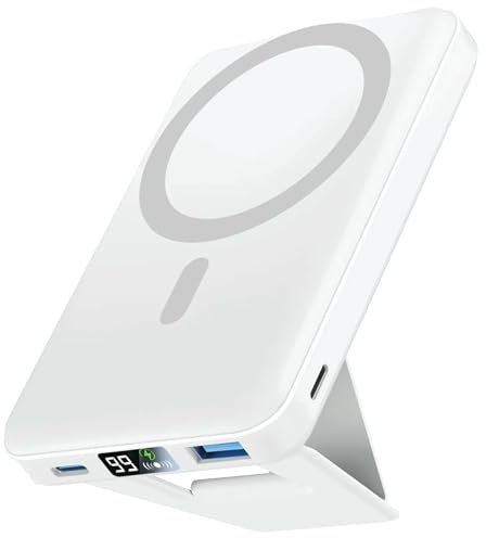 CENOKA – Magnetic Wireless Charging Portable Power Bank with Stand 1000mAH – Fast Charging, USB-C, USB – Compatible with 12/Pro/Max/13/14/15 - White