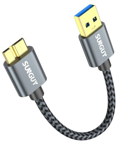 SUNGUY USB 3.0 Micro B Kabel Kurz, 15CM USB A auf Micro B Stecker Festplattenkabel 5Gbps Datenkabel für WD Elements, Seagate, My Passport Ultra, SSD,Galaxy S5/Note 3-Grau