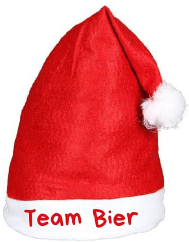 Alsino Team Bier Weihnachtsmütze Premium Nikolausmütze mit Spruch Sprüche Lustig - Weihnachtsmann Mütze rot mit Bommel Weihnachtsfeier Xmas Christmas Nikolaus