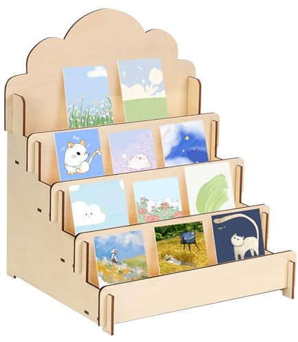 mumisuto Kartenständer,4 Regale Grußkarten-Präsentationsständer Postkartenständer aus Holz,Mehrzweck-Broschürenhalter,Aufkleber Ausstellungsständer für Handwerksshow,Einzelhandel,Verkaufstisch,Karten