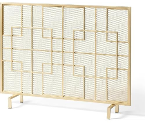 PRMTYUP Pantalla para Chimenea, Pantalla para Chimenea Moderna De Un Solo Panel De Hierro, Pantalla para Chimenea De Malla Decorativa, Cubierta De ProteccióN GeoméTrica contra,Oro