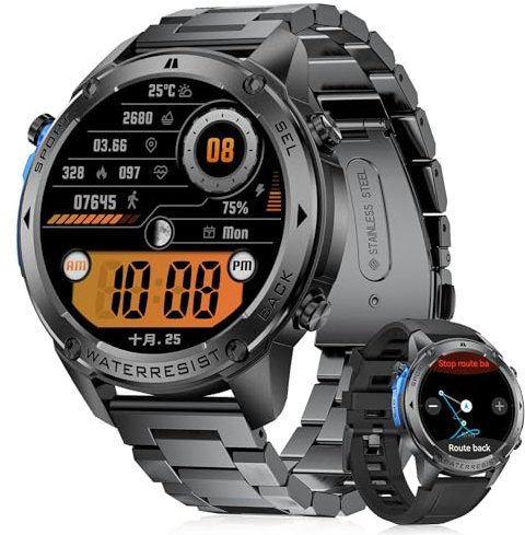 LIGE Smartwatch Herren 1.43''AMOLED Touchscreen mit GPS/Kompass/Luftdruck/Höhe, 500mAh Akku/170+ Sportmodi, 5ATM Wasserdicht Fitnessuhr mit 24/7 Herzfrequenz, Schlafmonitor für Android iOS