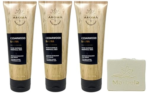 Bath & Body Works Aroma Cedarwood Sauna 3 Pack Body Cream Bundle with a Natural Oats Bar Soap - Full Size
