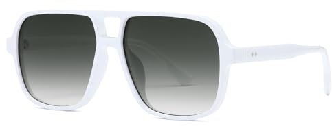 Long Keeper Retro Pilot Sonnenbrille Pilotenbrille Herren Damen Quadratisch Sonnenbrille Groß 70er Klassisch Eckige Pilot Retro Brille UV400 (Weiß Rahmen - Farbverlauf Grau Linse)