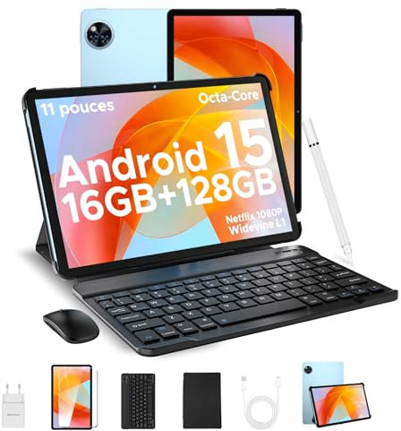 DOOGEE U11 Tablette Android 15, Tablette 11 Pouces, 16GB RAM+128GB ROM(2TB TF), Octa-Core Tablette Tactile, 8580mAh, Corps Métallique Ultra-Mince 7,9 mm, Caméra 13MP, Support Face ID/5G WiFi