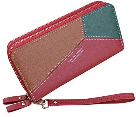 Geldbörsen Für Kinder Damen Lange Kupplung mit großer Kapazität Doppelschicht-Geldbörse Spleißen kontrastierende Farbwechsel-Handytasche Brieftasche en Head (A, One Size)