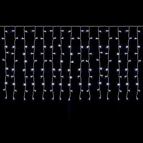 SALCAR LED Eisregen Fenster 2x1m LED Lichtervorhang Balkon, 100er LED Lichterkette Außen Innen Weihnachten, Weihnachtsbeleuchtung Hängend mit 8 Modi, Timer und Memory-Funktion, Kaltweiß