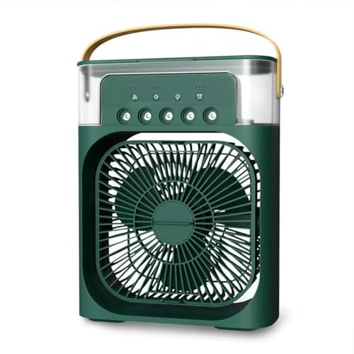 Ventilateur portable, mini humidificateur de refroidissement à air avec lumière LED colorée, minuterie, 3 vitesses de vent et 3 modes de pulvérisation pour bureau et maison (vert)