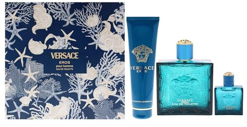 Versace Eros by Versace for Men - 3 pezzi regalo set 3,4 oz EDT spray, 0,17 oz EDT Spray Vial (Mini), 5 oz Shower Gel