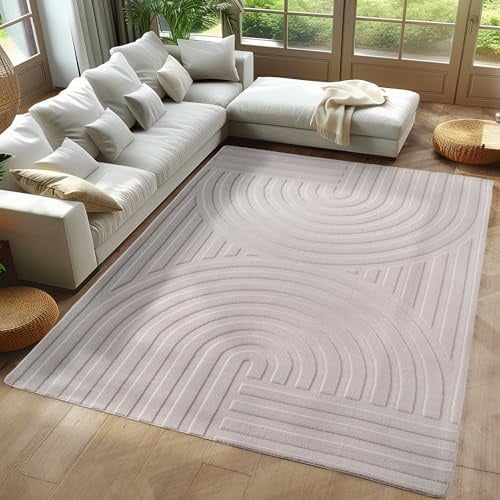 Carpetsale24 Boho Teppich 240 x 340 cm Creme, Weicher Skandinavischer Kurzflor mit 3D-Effekt, Waschbar & Pflegeleicht, XXL Teppich für Wohnzimmer, Esszimmer oder großzügige Wohnbereiche