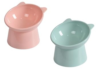 Fayemint 2 PCS Plato Antivuelco Mascotas, Comedero Ergonómico Inclinado, Plato Alto Perros, para Comida y Agua, Gatos y Cachorros