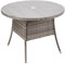 Warmiehomy Rattan Garden Table 100cm Round Outdoor Dining Table with Tempered Glass Tabletop Wicker Patio Tables with Parasol Hole Grey Outdoor Side Tables