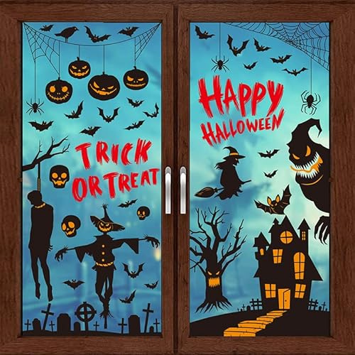 95pcs Halloween Window Stickers, 9 Sheet Bat Spider Halloween Window Clings | PVC Static Decals, Double Sided Reusable Design, Easy Peel Off, Perfect for Windows, Glass Doors, Halloween Parties