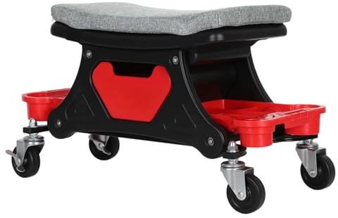 Fogmiea Werkstatthocker Rollhocker,Werkstatt Rollsitz 640×320×355 mm 185kg Belastbar Garagenhocker mit Ablagen und Paletten, Mobil