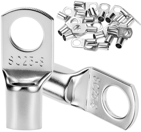 QWORK® Kit de 20 Cosses de Câble 25 mm², Cosses Électriques en Cuivre Étamé SC25-8 & Cosse Annelée M8 pour diverses applications