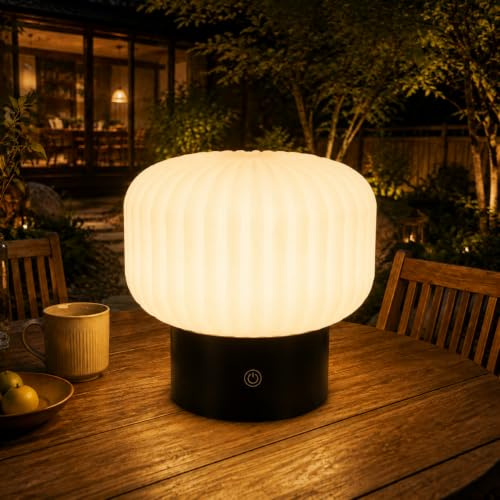 Tischlampe Kabellos Nachttischlampe Akku LED Aufladbar Tischleuchte Dimmbar | Batterie USB Tischlampen Touch Nachttischlampen IP44 Wasserdicht Pilz Glas Tischleuchten für Innen Aussen
