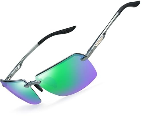 Bircenpro Classic Polarised Sunglasses for Men: Rimless UV Protection Sun Glasses with Al-Mg Frame for Driving Traveling