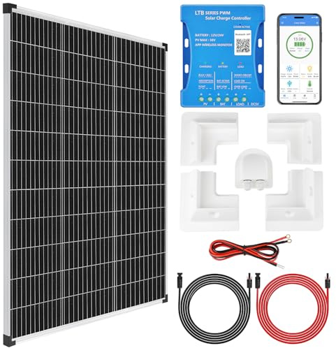 【Kit de panneau solaire Bluetooth et APP 160W】DERUXI Panneaux solaires pour caravane 160 W 0,7 kWh/jour hors réseau pour camping-car, bateau, voiture : panneau solaire 160 W 12 V + contrôleur de