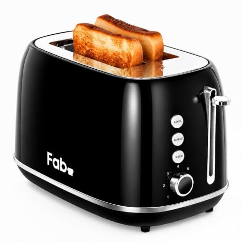 Fab by Kitchen in the box Toaster 2 Slice Extra Wide Slot, 7-Level Browning | Stainless Steel Toaster with Defrost, Reheat & Cancel Functions, Removable Crumb Tray, 800W, Compact 2 Slice Toaster (Black)