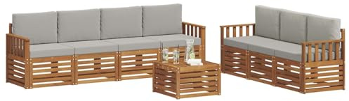 vidaXL Sofagarnituren 8 pcs Natürlich und Hellgrau Massivholz Akazie, Moderne Garten-Sofa-Ecke, Bequeme Sitzgruppe für Terrasse, langlebig und stylisch