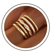 Turandoss 5 Stück 14K Vergoldete Ringe für Damen Herren,Stapelringe mit Zirkonia Silberfarben Ringe Set Wasserfest Ring Goldene Damen Fingerring Daumenringe Verlobungsring Schmuck