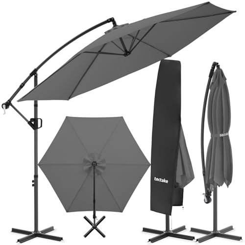 tectake® Ombrellone da Giardino 3x3 m, Ombrellone a Braccio Girevole 360°, Protezione UV 50+, Idrorepellente, Inclinabile, Base in Acciaio a Croce, Manovella, Arredamento Giardino