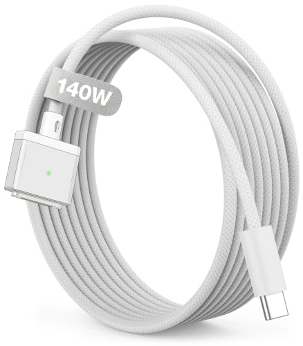 Hugener Magnetic 3 Cable USB-C 2m for M5/M4/M3/M2 MacBook Air Pro Charger | 140W Cable for MacBook Air (13/15 2026/2025/2024/2023/2022), Pro (16/14 2026/2025/2024/2023/2021), White