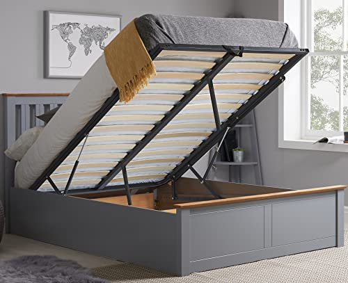 happybeds Phoenix Ottoman Storage Bed Stone Grey Finish Modern Wooden Frame 5' King Size 150 x 200 cm