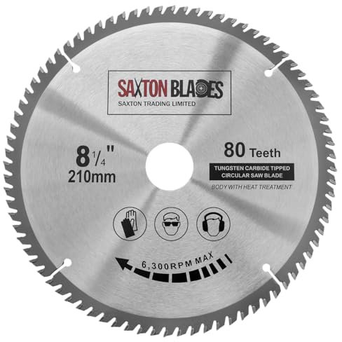 Saxton TCT Circular Wood Saw Blade 210mm x 80T fits Evolution Rage Saws - Includes 25.4mm Reduction Ring