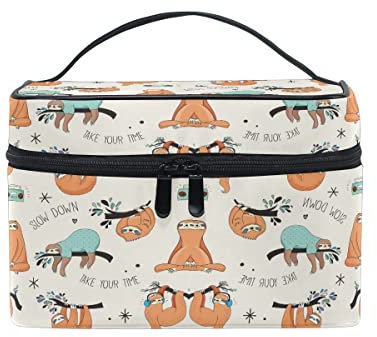 Kosmetiktasche Schminkkoffer, Niedliches Faultier Kosmetikkoffer mit Griff und Fächern für Reisen, Teenager Mädchen und Damen Make Up Tasche