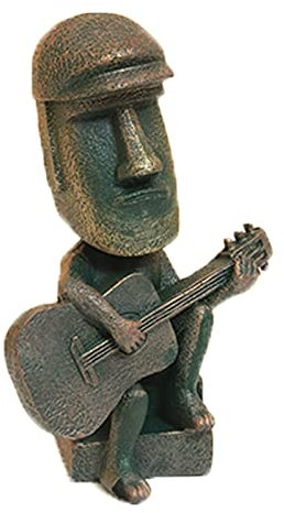 CRCAH Moai Statue Decor – 15,2 cm Osterinsel Oranment Harz Stein Dekoration für Raumzubehör Antike Skulptur für Büro Desktop (Gitarre spielen)