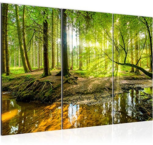 Runa Art Wandbilder Wald Landschaft Bild XXL Schlafzimmer Wohnzimmer Grün Natur 120 x 80 cm 3 Teilig 611731a