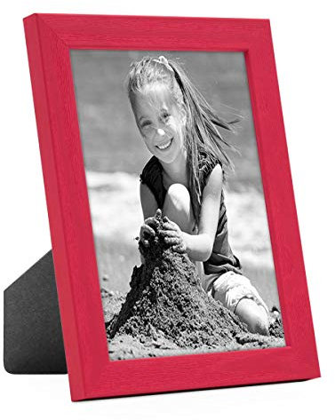 PHOTOLINI Bilderrahmen Kinderzimmer 10x15 cm Rot, Wechselrahmen farbig, Holz, Acrylglas, Made in Germany, zum Aufstellen & Aufhängen, mit Zubehör - für bunte Kinderbilder