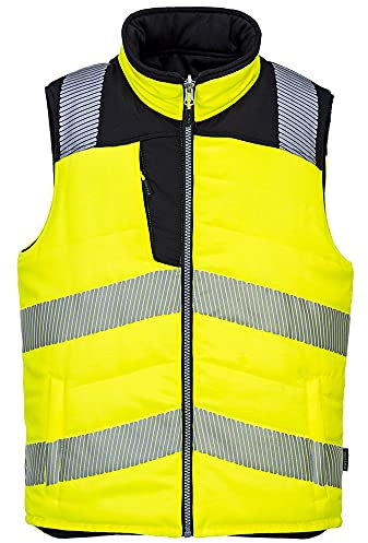 Portwest PW374 PW3 Men's Hi-Vis Reversible Bodywarmer - Reflective High Viz Outdoor Safety Security Gilet Workwear Sleeveless Vest, Yellow/Black, XL