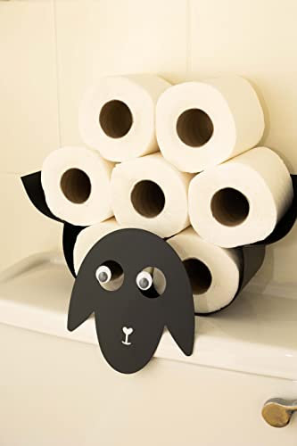 HomeZone® Black Metal Sheep Wall Mounted Animal Toilet Roll Paper Holder Bathroom Toilet Roll Storage Hold up 7 Rolls Tissue Roll Accessory Roll Holder Wall Mounted Loo Roll Novelty Bathroom Storage