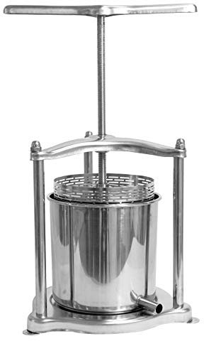 Motorgeräte Fischer 100% Edelstahl - Mini Obstpresse manuell/Beerenpresse (Traubenpresse) / Kloßpresse, inkl. Presstuch (6 Liter)