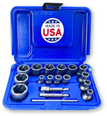 18-Piece Bolt Extractor Set | Made in USA Turbo Sockets for Stripped, Rounded, Rusted Bolts & Nuts | Impact Grade 1/4 & 3/8 Drive Lug Nut & Bolt Remover Kit | Nut Extractor Socket Set