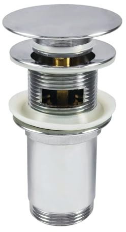 Ablaufgarnitur für Waschbecken mit und ohne Überlauf | Click-Clack Ventil mit extra großem 68 mm Durchmesser | Universell für Waschbecken & Bidets | Pop Up Ablaufventil | Chrom
