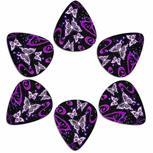 chaqlin Lot de 6 médiators pour guitare basse, électrique, acoustique - Motif papillon violet