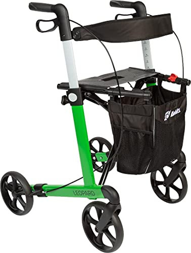 FabaCare Rollator Leopard mit Schleifbremse und Softrädern, Leichtgewichtrollator, faltbar, mit Vollausstattung, bis 150 kg, Grün