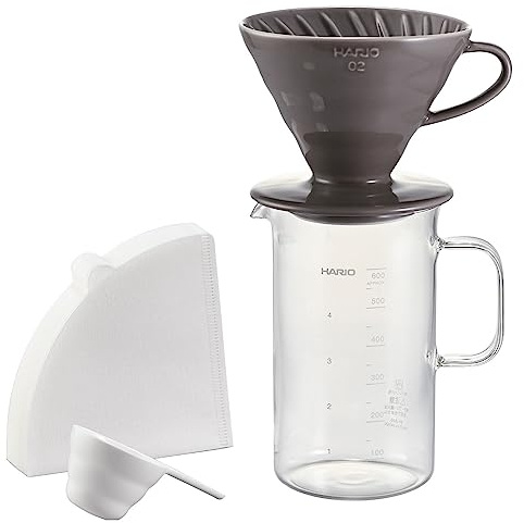 HARIO BVD-3012-GR Becherheber & Tropfer Set, praktische Kapazität 600.3 ml (600 ml), für 1-4 Tassen, hergestellt in Japan, Grau